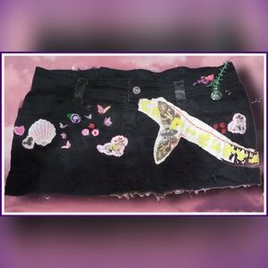 Hand-modified Black Denim Skirt with Punk Patches Weirdcore Cottagecore Emo Y2k